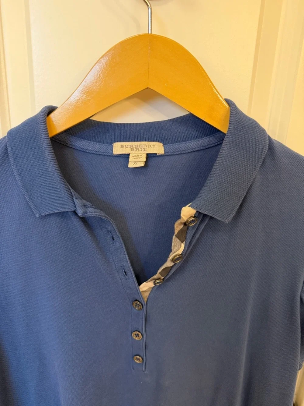 Burberry Blue Short-Sleeve Polo with Check Placket XL L M - Picture 2 of 7